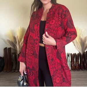 Chico's Long Red Kimono Jacket with Beading
